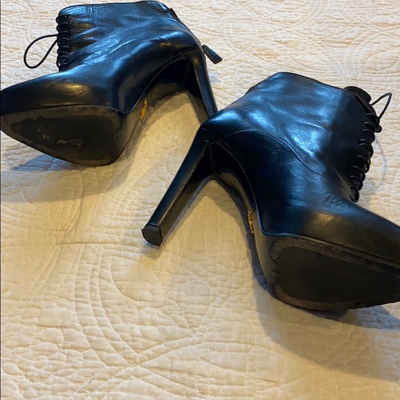 Prada Black Leather Platform High Heel Boots Ankle Booties - Picture 5 of 8